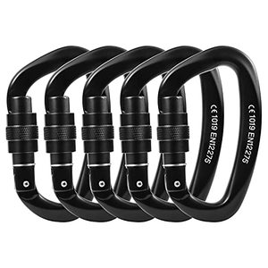 Paliston Climbing Combination <b>Padlock</b> 25kN Locking CE Certified D-Shaped Aluminum Alloy All Black 5pcs - Product Image 1