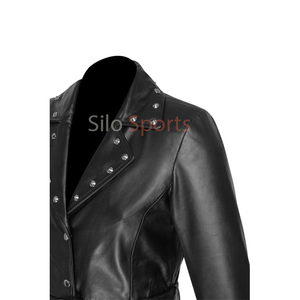 Abrigo de invierno térmico asimétrico de piel de oveja negro original para mujer, superventas OEM, MOQ bajo, transpirable, teñido liso - Product Image 3