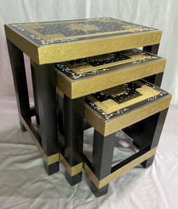 Handmade Black Gold Decorative Nightstand With 2 Drawers Traditional Ethnic Bedroom Furniture Side Table Nighstand - Product Image 1