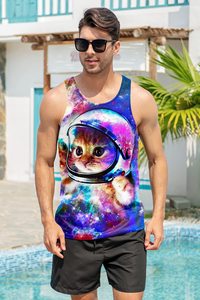 Camiseta sin mangas de algodón 100% transpirable para hombre, camiseta sin mangas con estampado 3D de verano, ropa de playa de talla grande de punto cómoda - Product Image 2