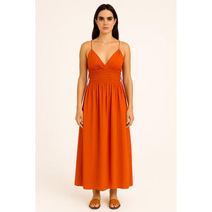 Robe longue smockée orange rouille - Product Image 1