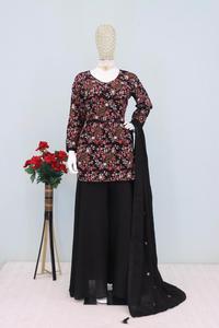 Costume Salwar kameez Palazzo entièrement cousu Readymade avec séquence incorporée Costume de fête de travail du fournisseur indien - Product Image 2