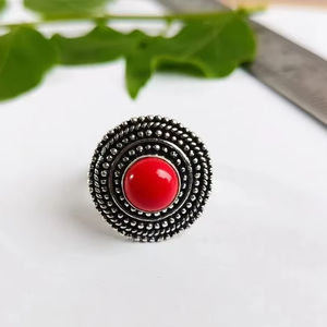 Bague Corail Elégant laboratoire créé Bijoux Corail pour Femmes Design Personnalisable Pierres Premium Argent Sterling 925 bijoux fins en vrac - Product Image 1