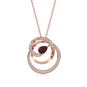 Collier pendentif fleur en or 18 carats vintage avec accents de diamants et de rubis plaqués rhodium pour mariage et fiançailles - Product Image 1