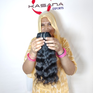 Raw cutícula alineada 100% Natural sin procesar Virgen paquete indio negro mujeres máquina doble trama onda profunda extensiones de cabello humano - Product Image 3
