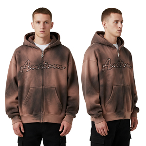 Sudaderas con capucha de 100% algodón para hombre, con estampado Digital de corte Regular, logotipo sólido, forro polar personalizado, 300g, ropa de calle, Invierno - Product Image 2