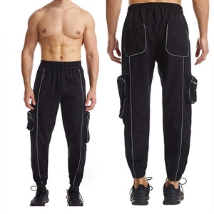 Nueva llegada 2022 bordado Casual media cintura reflectante raya hombres Hip Hop pantalones de chándal - Product Image 1