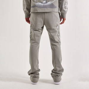 Pantalons de survêtement pour hommes, style décontracté, taille mi-haute, coupe ample, jambe droite, style empilé, style sport, ample, 100% coton, sur mesure, OEM - Product Image 3