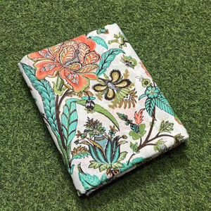 ผ้าคอตตอน100% จากช่างฝีมือผ้าพิมพ์ลายดอกไม้สีขาวเนื้อผ้าอินเดียสไตล์โบโฮสำหรับชุดผ้าม่านวัสดุทำด้วยมือ - Product Image 1