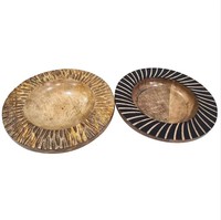 Lot de 2 Plateaux en bois de manguier naturel Assiettes de service en bois Poignée en bande Salade Fruits Nourriture Cookie Apéritif Plats de service
