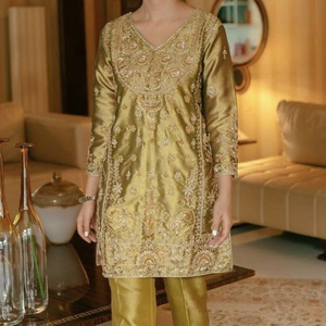 Designer Indian & Pakistani Beautiful Embroidery on Straight Kurta <b>Pant</b> Dress Party/ Wedding Wear for 2023 Lace Button Decorated - Product Image 1