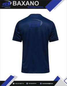 Maillot de football bleu et rouge à motif géométrique, respirant, 100 % polyester, col en V, personnalisable avec le nom de l'équipe - Product Image 6