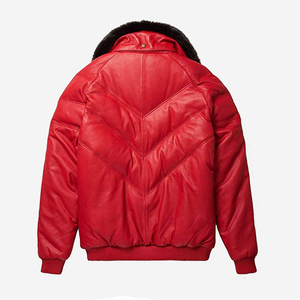 Blouson d'hiver décontracté en cuir de vachette avec col amovible, fermeture à bouton unique, rembourrage en coton, grande taille, motif toile unie - Product Image 2