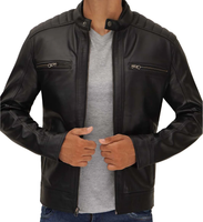 ESPRIT – Blouson Homme Slim Fit Respirant Imperméable Coupe-Vent Style Urbain avec Fermeture Éclair YKK et Col Montant Teint Uni en Cuir Véritable