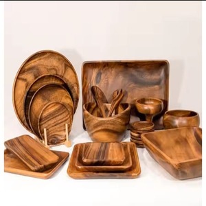 Meilleures ventes de vaisselle en bois jetables, ensembles de vaisselle comprenant un bol et une assiette en bois pour servir des aliments élégants au dîner - Product Image 1