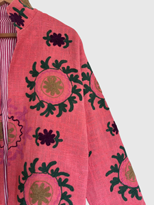 Veste en lin et coton brodée de fleurs roses, col châle, grande taille, style Prairie Chic, pour femme, tenue de printemps - Product Image 5