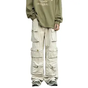 Летние 2024 Модные свободные прямые хлопковые уличные брюки с несколькими карманами