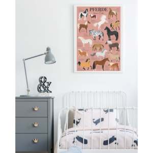 Anime-Inspired Modern Art Deco <b>Poster</b> 'Pferde Dieser Erde' in Pink Framed 61x91.5 cm for Wall Decor Birthday Gift Idea - Product Image 3