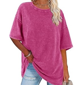 T-shirts surdimensionnés de haute qualité pour dames de grande taille Acid Stone Washed Drop Shoulder Half 220 Grammes Casual Long - Product Image 1