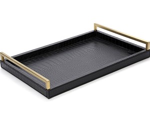 Bandeja de servicio de cuero de último diseño con mango de metal para el hogar, hotel y utensilios de cocina, bandeja para servir comida, logotipo personalizado - Product Image 1