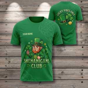 T-Shirt Unisex Personalizzata per San Patrizio, Club dei Scherzi, Grafica Leprechaun, Divertente Quadrifoglio Irlandese Verde, Personalizzabile Promozionale - Product Image 1