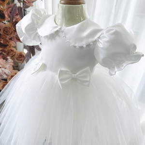 Vestido de princesa para niñas hasta la rodilla con cuello corto con cuentas hecho en Vietnam Nhung Nguyen OEM ODM ropa de chico para niños - Product Image 4