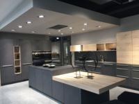 Kejia Lacquer Modular kustom desain dapur cospina lampu LED Modern lemari dapur perabot dapur rumah dengan Pulau