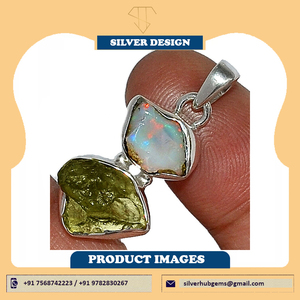 Colgante de Plata de Ley 925 con Moldavita, Joyería Hecha a Mano con Moldavita Natural y Ópalo de Etiopía, Colgante de Plata 925 para Mujer - Product Image 4