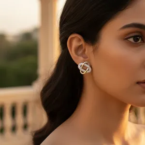 Boucles d'oreilles clous tendance en argent 925 avec zircone cubique, diamant, perle, motif géométrique, pour cadeau de fiançailles, bijoux pour femmes - Product Image 1