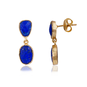 Boucles d'oreilles pendantes en argent sterling 925 plaqué or 18 carats, lapis-lazuli naturel, fabrication artisanale |   Boucles d'oreilles de luxe pour femmes pour les fêtes de mariage - Product Image 2