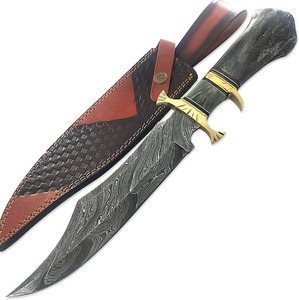 Handmade TWIST Damascus Steel Hunting Knife , <b>Bush</b> craft, Camping, Coloured Bone Handle with Cowhide Leather Sheath. - Product Image 4