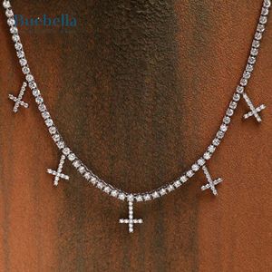 Venta caliente 925 Plata 14K Chapado en oro 5mm Moissanite Diamond Upside Down Cross Tennis Collar para hombres - Product Image 3