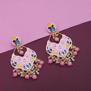 Kriaa 1314201C Rose Meenakari Kundan Pendentif Boucles D'oreilles Plaqué Or Or Blanc À La Mode De Mariage/Fête Bijoux - Product Image 1
