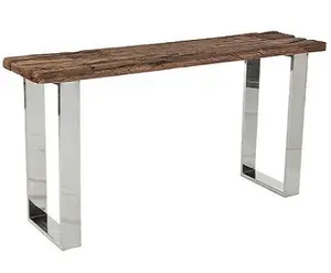 Railway sleeper wood furniture console table with stainless steel base handmade bulk product