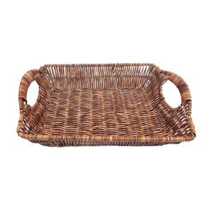 Top Standard Product Home Decorative Gift Item <b>Wicker</b> Cane Wiwin Jute Serving Tray With Handles Hand Woven <b>Round</b> Biodegradable - Product Image 3