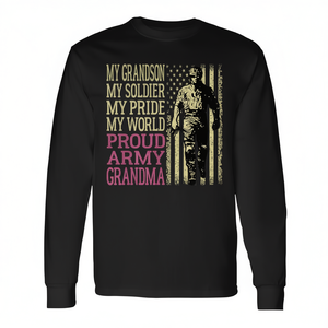 Camiseta de manga larga para abuelas y abuelos con la inscripción: Orgullosa abuela del héroe del ejército, mi nieto soldado del ejército estadounidense - Product Image 2