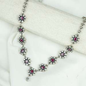Ayushi Daisy <b>Necklace</b> Set Semiprecious <b>Ruby</b> & Zircon Silver Crystal <b>Necklace</b> - Product Image 1