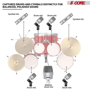 5Core Drum Mic Kit 7 Pcs Kick Bass Tom Snare Dynamic <b>Microphone</b> Instrument Mics Set - Product Image 2