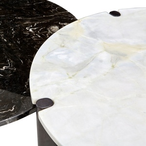 <span class=keywords><strong>Tavolino</strong></span> da Caffè Moderno e Resistente in Pietra Bianca Rotonda con Gambe in Legno Color Fumé per Arredamento Soggiorno - Product Image 4