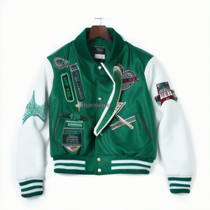 Abrigo tejido informal para hombre bordado personalizado negro estudiante béisbol calentamiento chaquetas con letras en blanco para hombre - Product Image 5