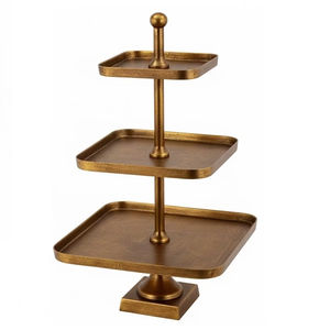 Support à gâteau carré en métal à 3 niveaux en or antique, piédestal à dessert, tour de présentation pour la décoration de mariage, vintage de luxe - Product Image 1