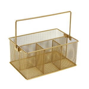 Caddy organisateur d'argenterie de luxe 10 "L X 7" W X 4.75 "H porte-couverts en maille métallique dorée porte-ustensile de table de cuisine à usage domestique - Product Image 1
