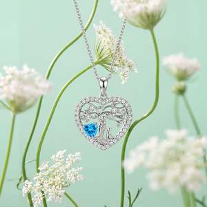 Jeulia Custom Mother & Child <b>Tree</b> of Life Heart <b>Necklace</b> with Moissanite Birthstone - Product Image 3