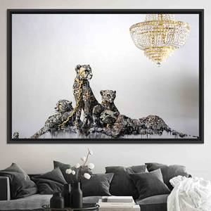 Modern Cheetah Tempered Glass Canvas: Abstract Leopard Art Print,BLACK <b>FRAMED</b> CANVAS - Product Image 1