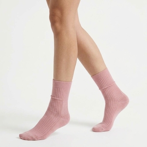 Calcetines de punto acanalado rosa sólido para mujer, transpirables, a media pantorrilla, para uso diario, de alta calidad, de algodón/fibra de bambú, compresión CLASE 1 - Product Image 1