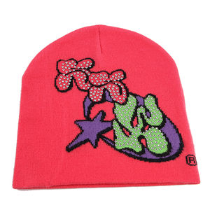 Bonnet de haute qualité personnalisé imprimé Logo lettre strass Bonnet en tricot tricoté Jacquard Bonnet avec strass - Product Image 3