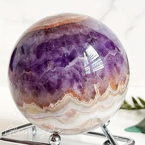 1 pièce de sphère en agate de dentelle d'améthyste rayée violette de haute qualité Crystal Hola Nature pour la décoration de la maison - Product Image 3