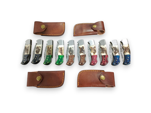 1 Pieza, Cuchillo Plegable de Acero de Damasco de Grado Industrial, Estilo Nórdico, Mango de Madera de Ciervo, Funda de Cuero, EDC de Bolsillo, para Caza y Camping - Product Image 3