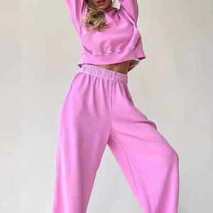 2025 ensemble de sport pour femmes personnalisé automne femmes ensemble de sport blanc 100% coton ensemble de sport à capuche et pantalon - Product Image 6