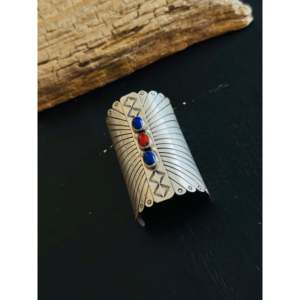 Attache-cheveux vintage Navajo multi-pierres et argent sterling avec motif tortue - Product Image 3